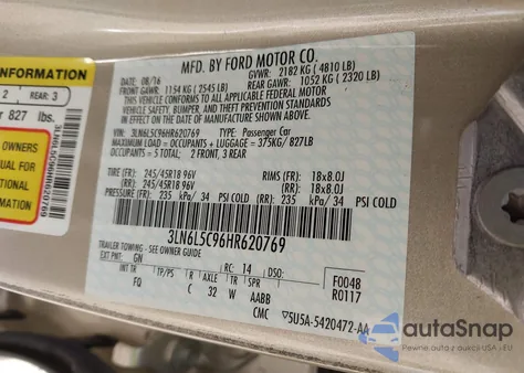 2017 Lincoln Mkz Select z USA, uszkodzony, nr VIN 3LN6L5C96HR620769